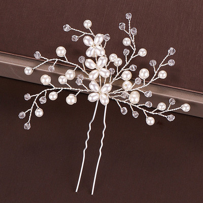 Mados Sidabro spalvos Dizainas Galvos papuošalai Perlai Kalnų krištolas Plaukų segtukai Krištoliniai Nuotakos Plaukų Priedai Moteriški Vestuviniai Plaukų segtukai