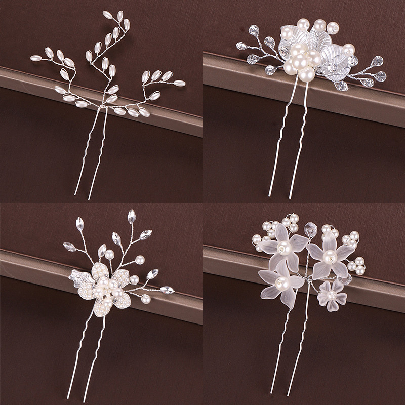 Mados Sidabro spalvos Dizainas Galvos papuošalai Perlai Kalnų krištolas Plaukų segtukai Krištoliniai Nuotakos Plaukų Priedai Moteriški Vestuviniai Plaukų segtukai