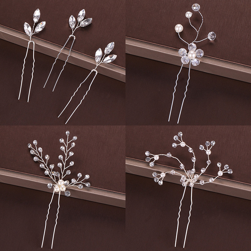 Mados Sidabro spalvos Dizainas Galvos papuošalai Perlai Kalnų krištolas Plaukų segtukai Krištoliniai Nuotakos Plaukų Priedai Moteriški Vestuviniai Plaukų segtukai