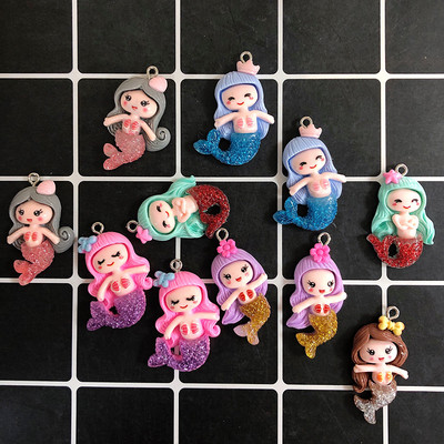 10db aranyos gyanta sellő fülbevaló bűbáj Kawaii lapos hátú állat fülbevaló kulcstartó nyaklánc medál barkács ékszer kiegészítő D90