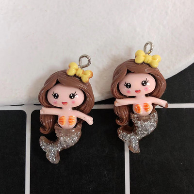 10db aranyos gyanta sellő fülbevaló bűbáj Kawaii lapos hátú állat fülbevaló kulcstartó nyaklánc medál barkács ékszer kiegészítő D90