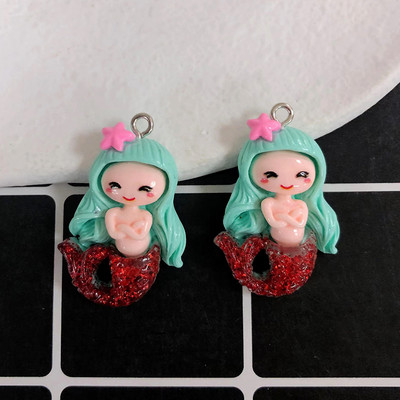 10db aranyos gyanta sellő fülbevaló bűbáj Kawaii lapos hátú állat fülbevaló kulcstartó nyaklánc medál barkács ékszer kiegészítő D90