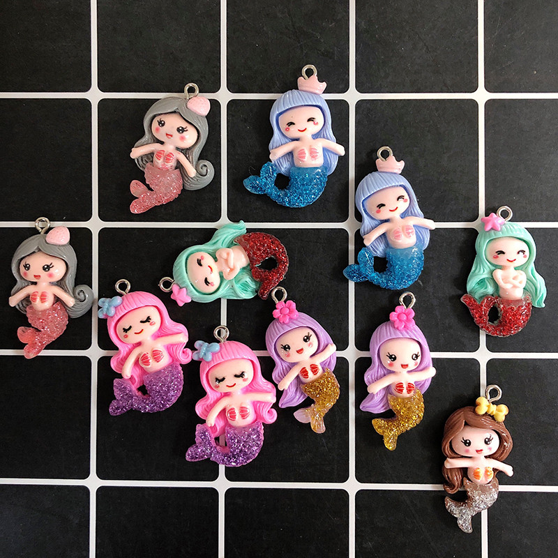 10db aranyos gyanta sellő fülbevaló bűbáj Kawaii lapos hátú állat fülbevaló kulcstartó nyaklánc medál barkács ékszer kiegészítő D90