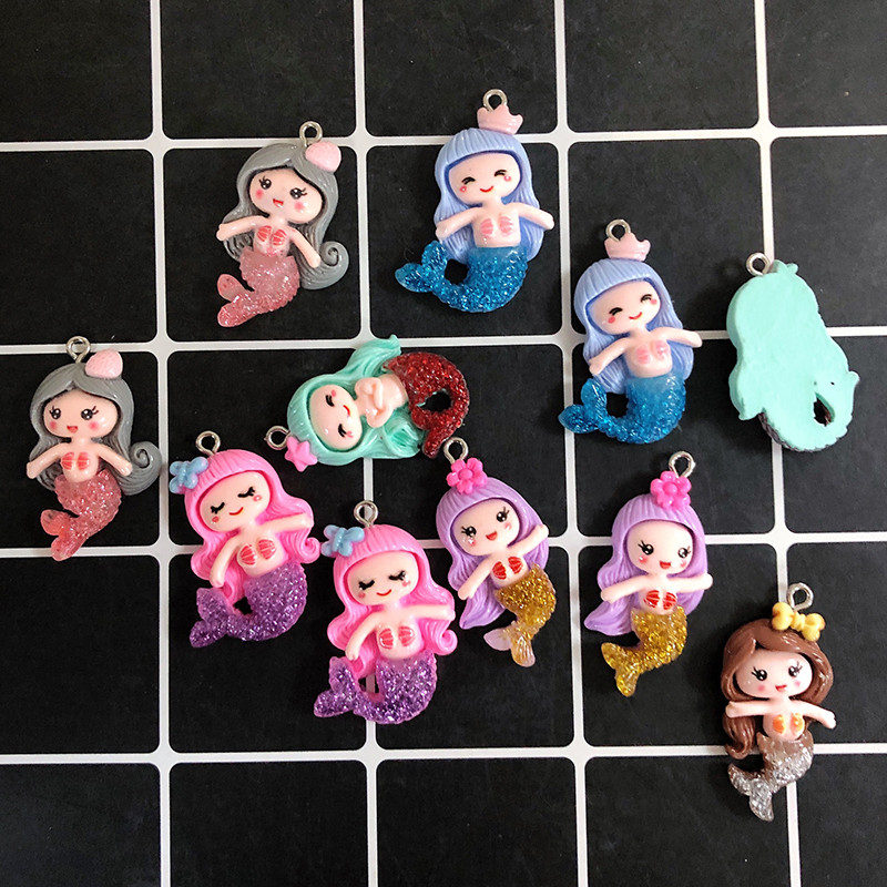 10db aranyos gyanta sellő fülbevaló bűbáj Kawaii lapos hátú állat fülbevaló kulcstartó nyaklánc medál barkács ékszer kiegészítő D90