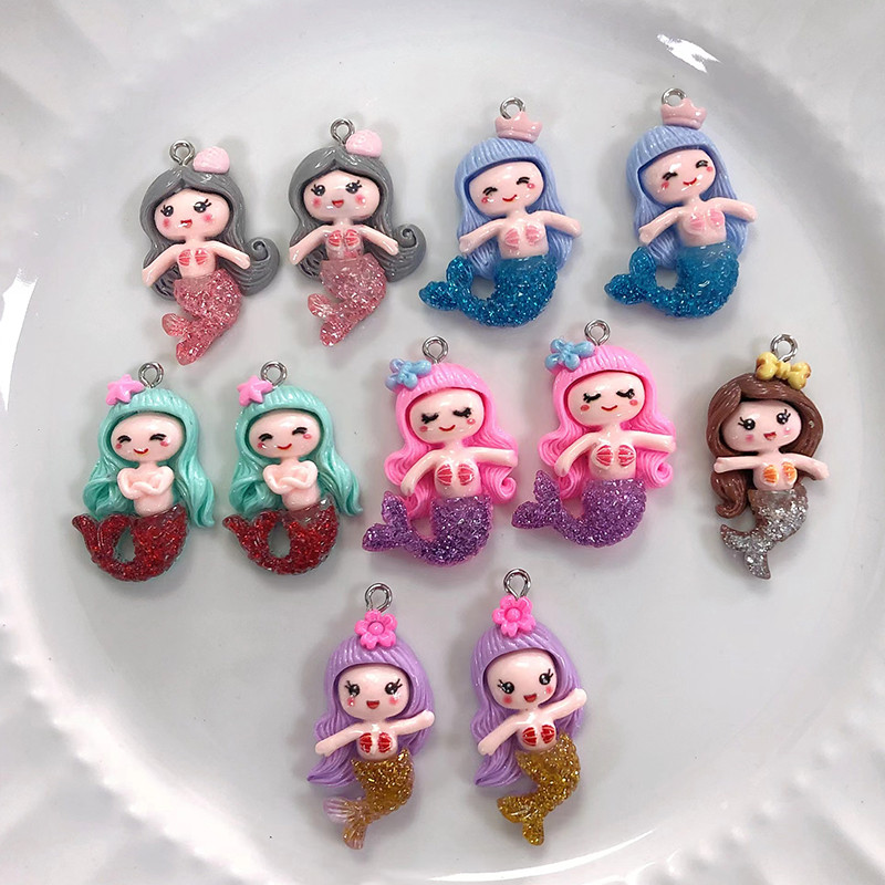 10db aranyos gyanta sellő fülbevaló bűbáj Kawaii lapos hátú állat fülbevaló kulcstartó nyaklánc medál barkács ékszer kiegészítő D90
