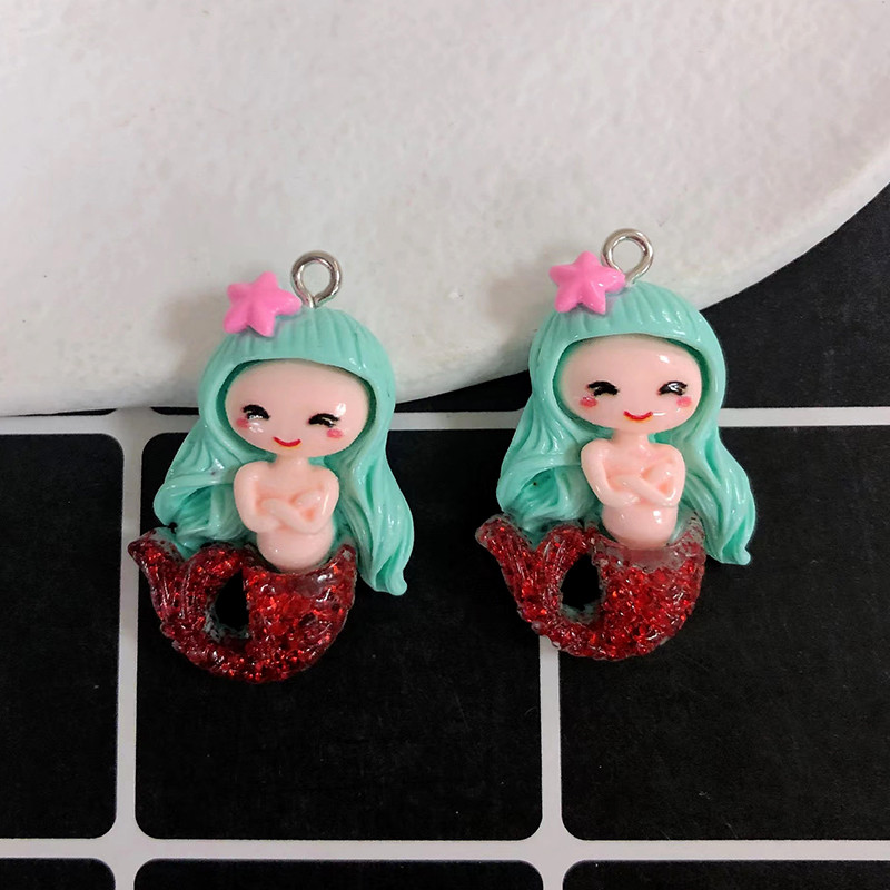 10db aranyos gyanta sellő fülbevaló bűbáj Kawaii lapos hátú állat fülbevaló kulcstartó nyaklánc medál barkács ékszer kiegészítő D90