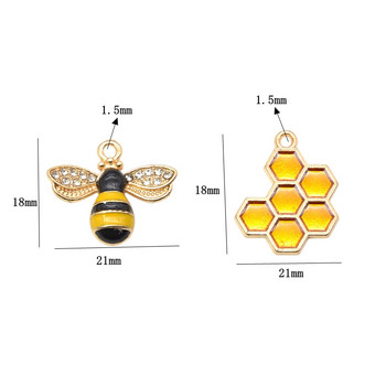 10 τεμ. Rhinestone Bee Enamel Charms Κρεμαστό κράμα μετάλλου κηρήθρα για DIY κολιέ βραχιόλι Σκουλαρίκια Κοσμήματα Κατασκευή χειροτεχνίας