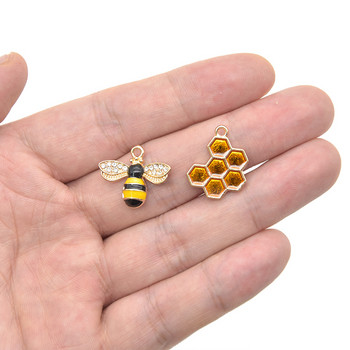 10 τεμ. Rhinestone Bee Enamel Charms Κρεμαστό κράμα μετάλλου κηρήθρα για DIY κολιέ βραχιόλι Σκουλαρίκια Κοσμήματα Κατασκευή χειροτεχνίας