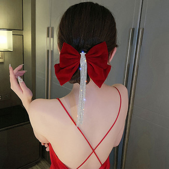 Голям лък Bling с кристали Пискюли Щипка за коса Сатенени фиби Шноли Сватбени корейски щипки за коса Дръжки за коса Аксесоари за жени