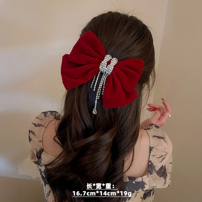 Fundă mare ciucuri cu strasuri Agrafe de păr din satin Agrafe de nuntă Agrafe de păr coreeane Accesorii pentru cleme de păr pentru femei