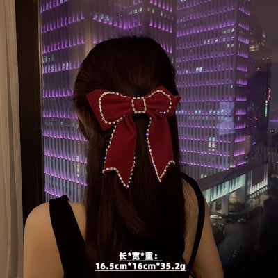 Fundă mare ciucuri cu strasuri Agrafe de păr din satin Agrafe de nuntă Agrafe de păr coreeane Accesorii pentru cleme de păr pentru femei