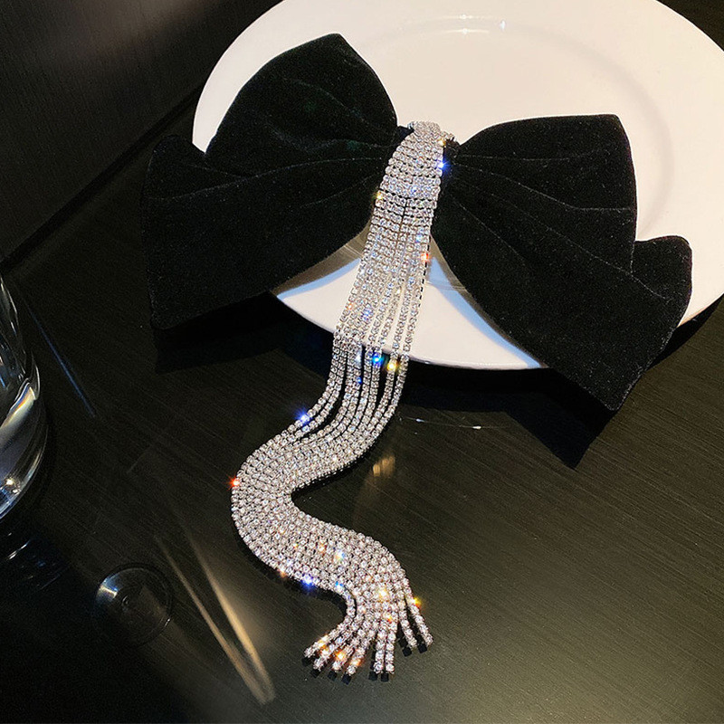 Fundă mare ciucuri cu strasuri Agrafe de păr din satin Agrafe de nuntă Agrafe de păr coreeane Accesorii pentru cleme de păr pentru femei