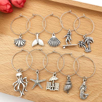 Marcator pentru pahar de vin, din aliaj de zinc, emailat, placat cu aur, pandantiv pentru bricolaj, colier, brăţară, cercei, bijuterii, descoperiri