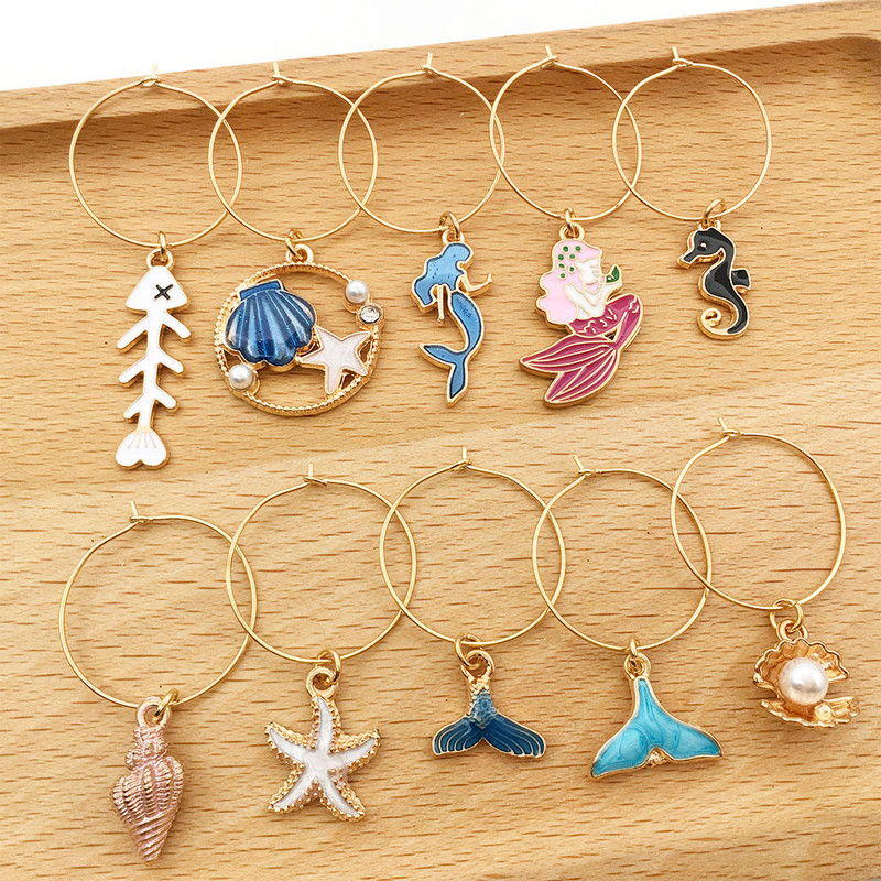 Marcator pentru pahar de vin, din aliaj de zinc, emailat, placat cu aur, pandantiv pentru bricolaj, colier, brăţară, cercei, bijuterii, descoperiri