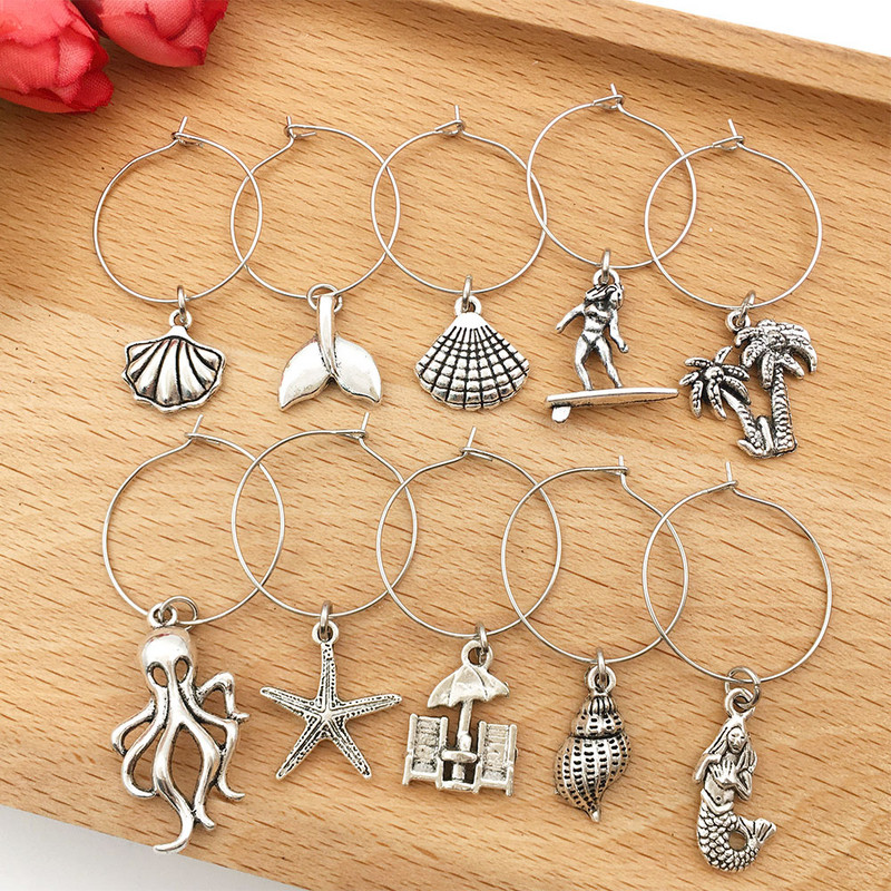 Marcator pentru pahar de vin, din aliaj de zinc, emailat, placat cu aur, pandantiv pentru bricolaj, colier, brăţară, cercei, bijuterii, descoperiri