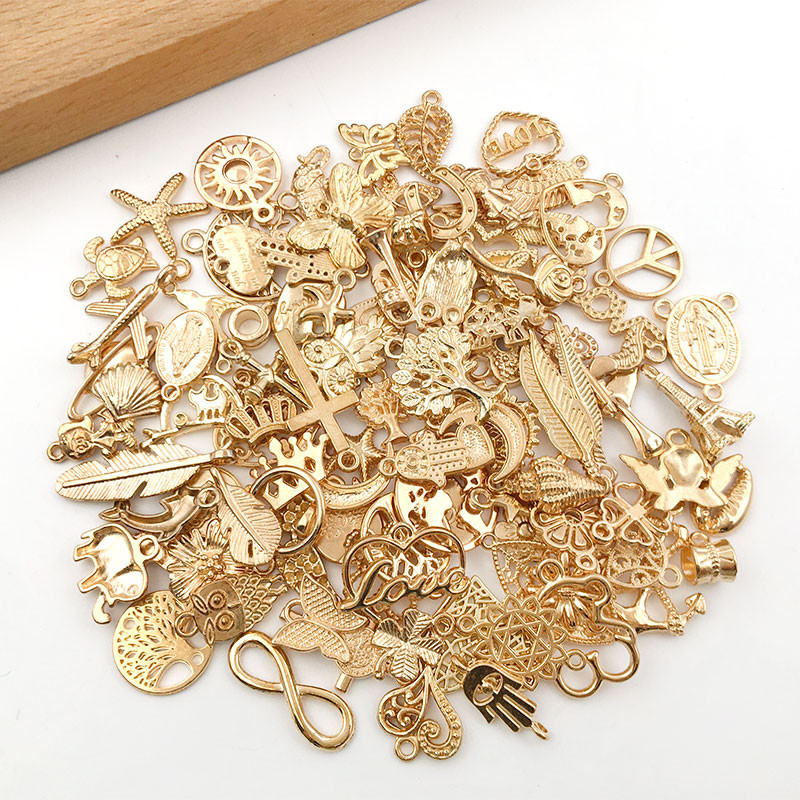 50 τμχ/παρτίδα Κράμα ψευδαργύρου KC Επίχρυσο Μίγμα 10-20mm Charms Κρεμαστό για DIY βραχιόλι κολιέ σκουλαρίκια Κοσμήματα Making Findings