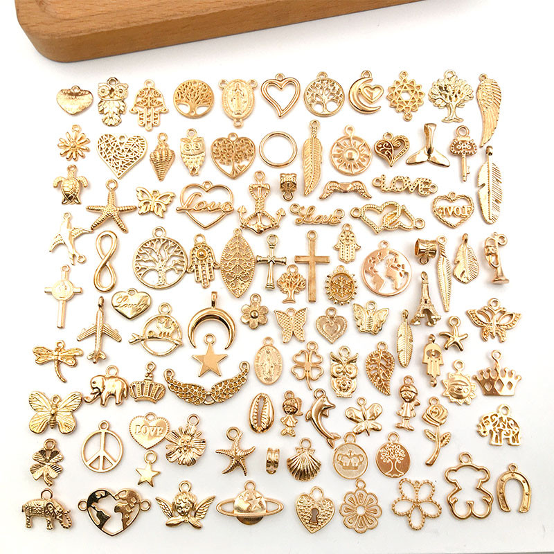 50 τμχ/παρτίδα Κράμα ψευδαργύρου KC Επίχρυσο Μίγμα 10-20mm Charms Κρεμαστό για DIY βραχιόλι κολιέ σκουλαρίκια Κοσμήματα Making Findings