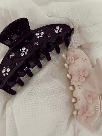 Νέο μαύρο κλιπ μαλλιών Claw Zircon Butterfly Hair Clips Acetate Large Shark Grab Barrette Clamp για γυναίκες Χειροποίητα αξεσουάρ μαλλιών