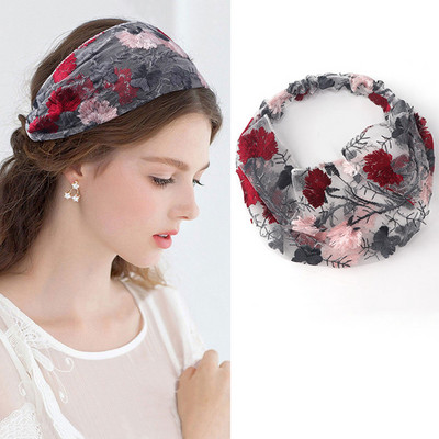 Moda femei bentite late flori brodate fire de zăpadă peal turband lat dantelă banda elastică pentru păr Accesoriu pentru acoperirea capului