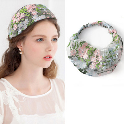 Moda femei bentite late flori brodate fire de zăpadă peal turband lat dantelă banda elastică pentru păr Accesoriu pentru acoperirea capului
