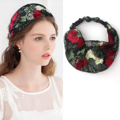 Moda femei bentite late flori brodate fire de zăpadă peal turband lat dantelă banda elastică pentru păr Accesoriu pentru acoperirea capului