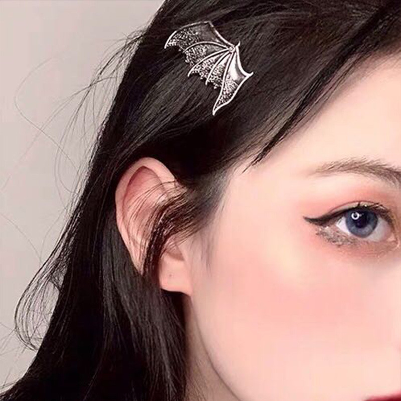 Fekete Bat Wings Hajcsat Punk Gothic Vintage Vámpír Demon Wings Ötvözet Haj kiegészítők Női Hajcsat