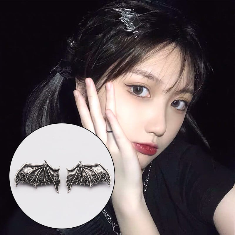 Fekete Bat Wings Hajcsat Punk Gothic Vintage Vámpír Demon Wings Ötvözet Haj kiegészítők Női Hajcsat