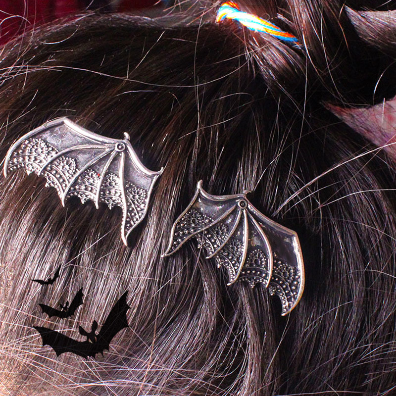 Fekete Bat Wings Hajcsat Punk Gothic Vintage Vámpír Demon Wings Ötvözet Haj kiegészítők Női Hajcsat