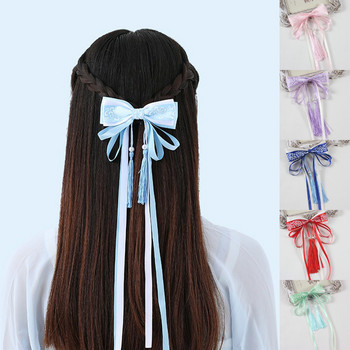 Ретро китайски стил Сини и бели порцеланови лъкове Панделка Фиби Дамски ханфу пискюли Аксесоари за коса Детска шнола за коса