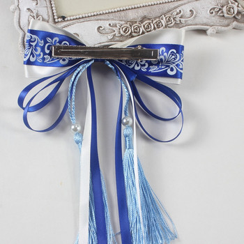 Ретро китайски стил Сини и бели порцеланови лъкове Панделка Фиби Дамски ханфу пискюли Аксесоари за коса Детска шнола за коса