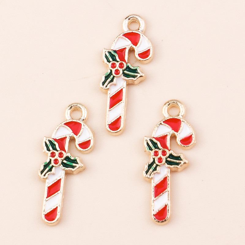 10 ks 6*17mm smaltované vianočné prívesky v tvare cukrovej trstiny na náušnice, prívesky, náhrdelníky, kvetinové prívesky na výrobu šperkov.