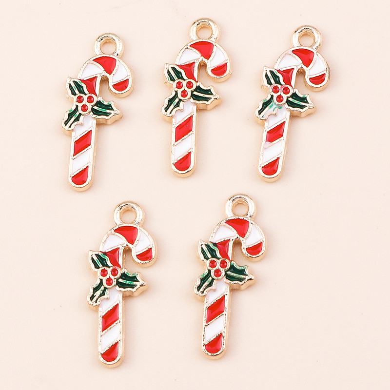 10 ks 6*17mm smaltované vianočné prívesky v tvare cukrovej trstiny na náušnice, prívesky, náhrdelníky, kvetinové prívesky na výrobu šperkov.