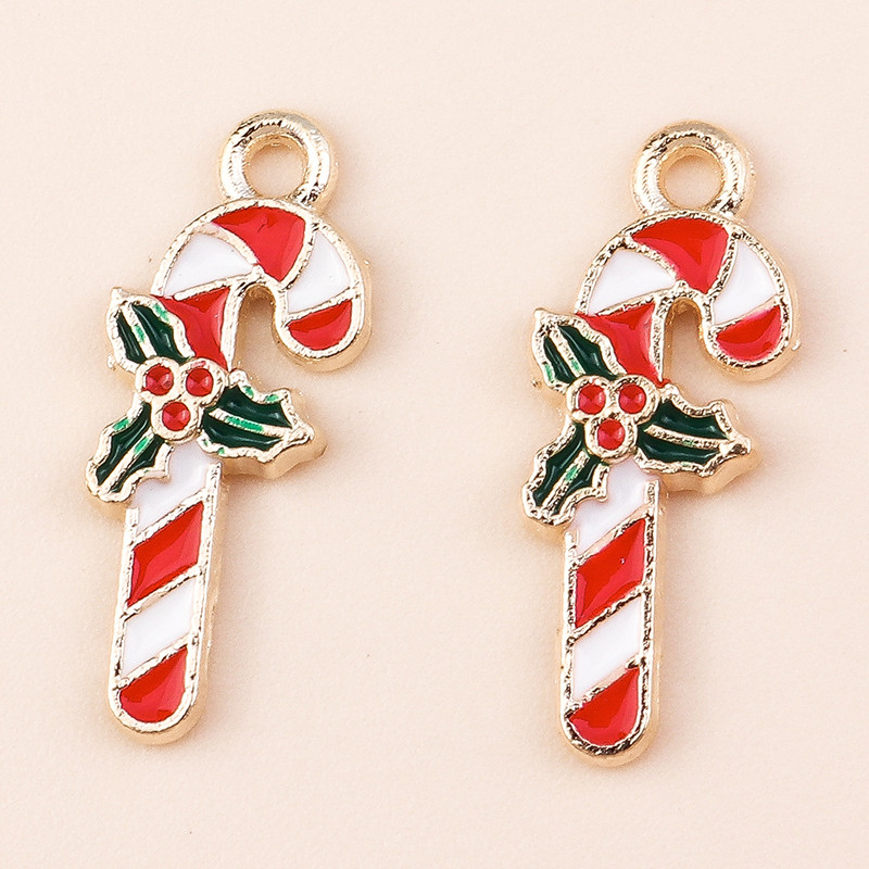 10 ks 6*17mm smaltované vianočné prívesky v tvare cukrovej trstiny na náušnice, prívesky, náhrdelníky, kvetinové prívesky na výrobu šperkov.