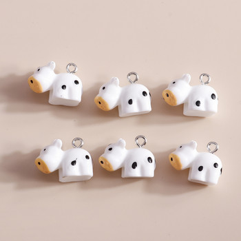 10 τμχ 20*15mm Cartoon Milk Cow Charms for Jewelry Making Resin Animal Bull Charms για Κολιέ Σκουλαρίκια Κατασκευή Αξεσουάρ