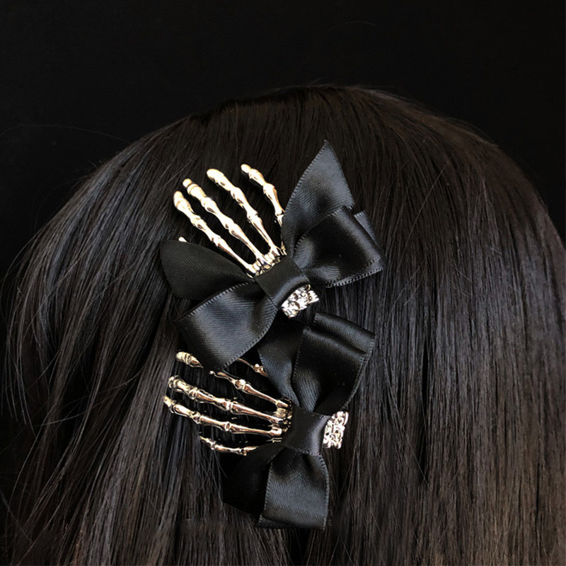 Halloween Bow Skull Clip Csontváz Szellem Kéz Csont Hajtű Vintage Punk Gothic Personality Női Lányok Hajcsat Haj kiegészítők