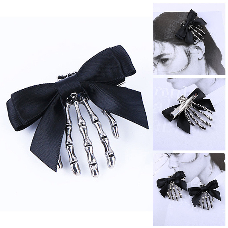 Halloween Bow Skull Clip Csontváz Szellem Kéz Csont Hajtű Vintage Punk Gothic Personality Női Lányok Hajcsat Haj kiegészítők