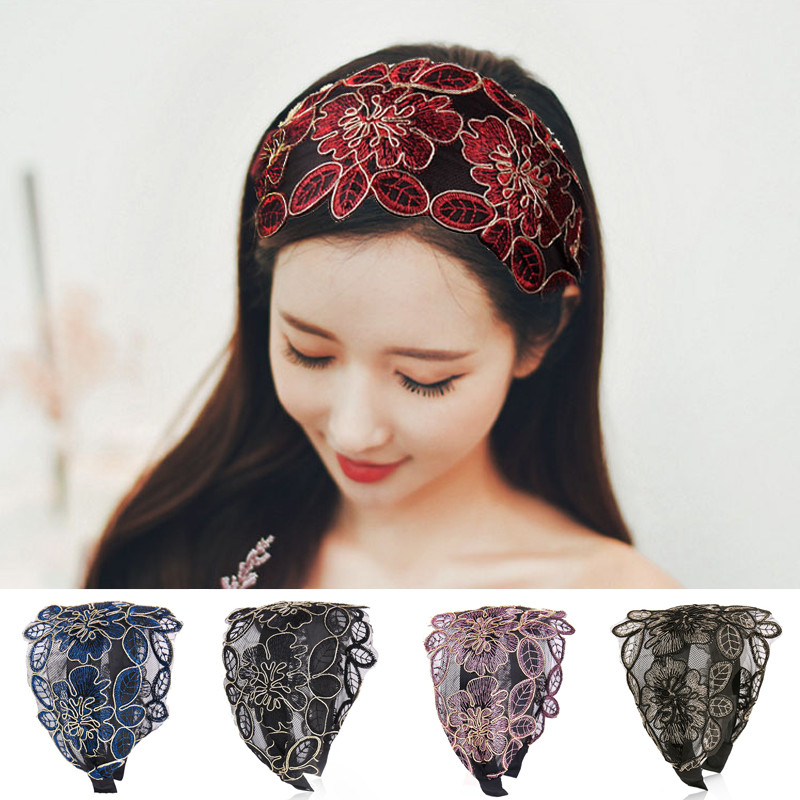 Široký háčik čipkované kvety vlasový pás pre ženy pokrývky hlavy čipkované kvety ozubené protišmykové čelenka dievčenské vlasové doplnky