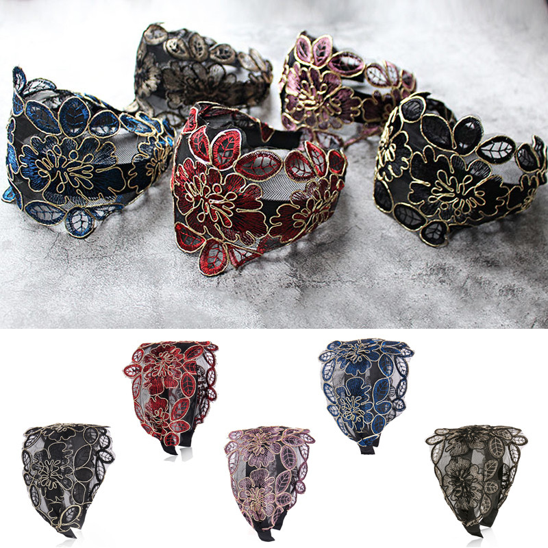 Široký háčik čipkované kvety vlasový pás pre ženy pokrývky hlavy čipkované kvety ozubené protišmykové čelenka dievčenské vlasové doplnky