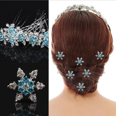 5 vnt. / Lot Blue Snowflake Crystal U Pick Nuotakos plaukų segtukai Bridesmaid Vestuvinių papuošalų segtukai 2*70 mm plaukų segtukai Plaukų priedai