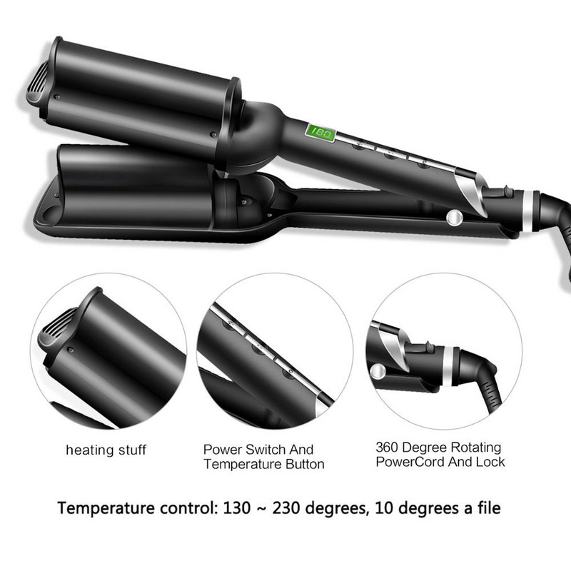 Deep Wave 32 mm-es hajsütővasak háromcsöves hajsütő Pro hajsütővas szalonokhoz és otthoni kerámia hajsütőpálcákhoz