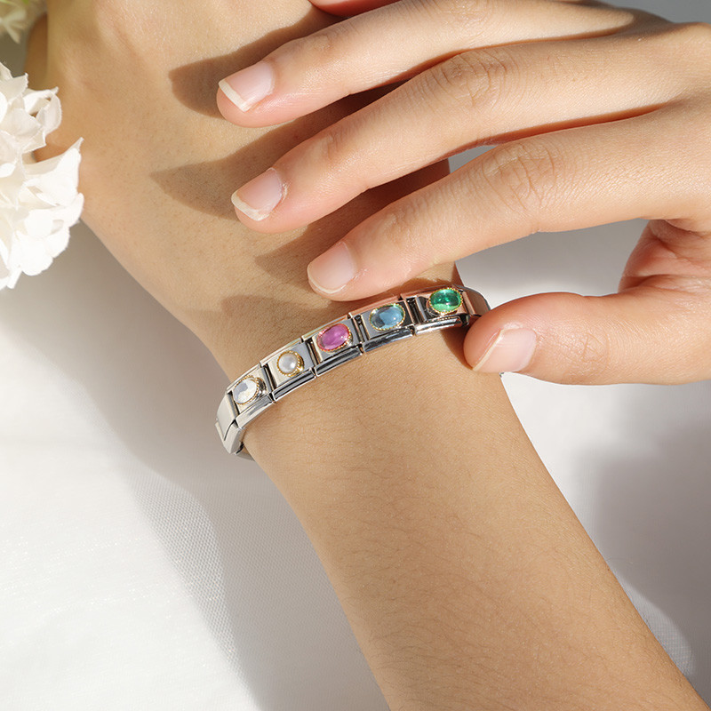 Hapiship Πρωτότυπο Daisy Fashion Heart Ellipse Χρώμα CZ Ιταλικό γούρι Σύνδεσμοι Εφαρμογή βραχιόλι 9 χιλιοστών Κοσμήματα από ανοξείδωτο ατσάλι κατασκευή DJ374