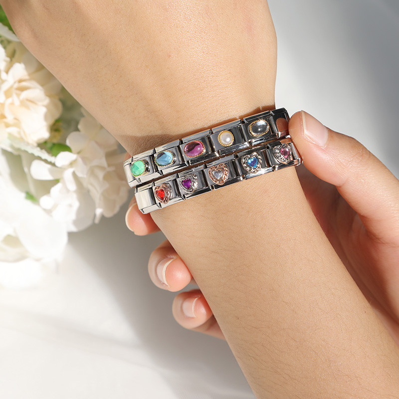 Hapiship Πρωτότυπο Daisy Fashion Heart Ellipse Χρώμα CZ Ιταλικό γούρι Σύνδεσμοι Εφαρμογή βραχιόλι 9 χιλιοστών Κοσμήματα από ανοξείδωτο ατσάλι κατασκευή DJ374