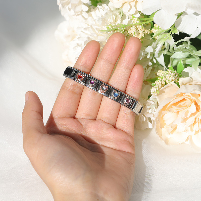 Hapiship Πρωτότυπο Daisy Fashion Heart Ellipse Χρώμα CZ Ιταλικό γούρι Σύνδεσμοι Εφαρμογή βραχιόλι 9 χιλιοστών Κοσμήματα από ανοξείδωτο ατσάλι κατασκευή DJ374