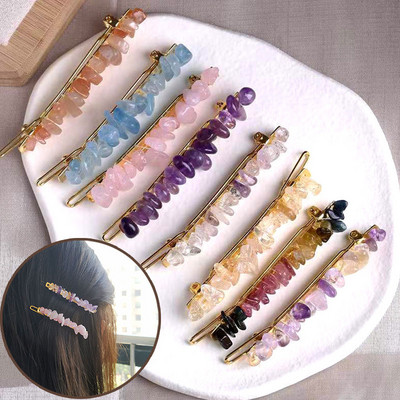 Crystal Stone Barrette Neregulāra dabīgā akmens ar rokām darinātas matu sprādzes Modes matu sprādzes sānu kronšteini Meiteņu galvassegu aksesuāri