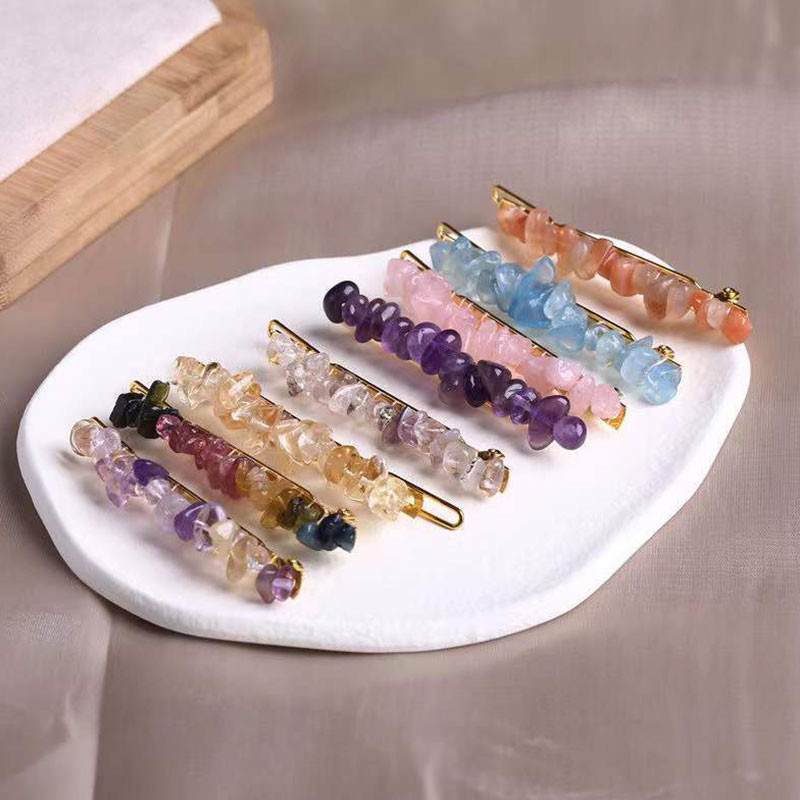 Crystal Stone Barrette Szabálytalan természetes kőből készült kézzel készített hajtűk Divatos hajcsat oldalsó hajcsavarok Lány fejfedők Kiegészítők