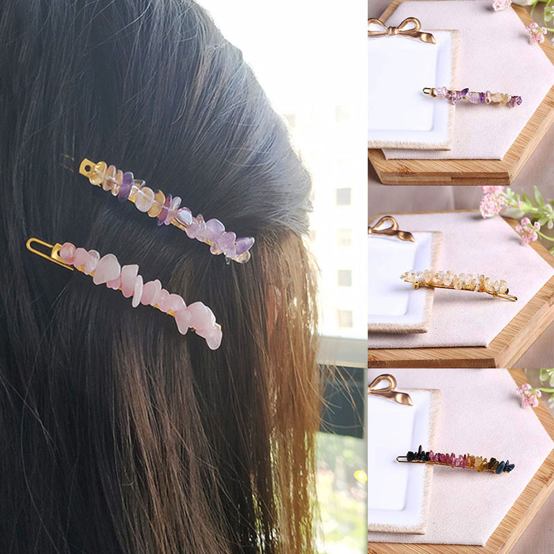 Crystal Stone Barrette Szabálytalan természetes kőből készült kézzel készített hajtűk Divatos hajcsat oldalsó hajcsavarok Lány fejfedők Kiegészítők