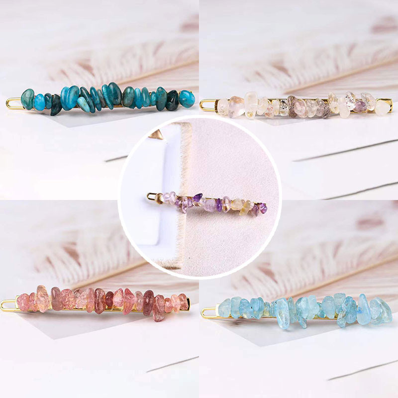 Crystal Stone Barrette Szabálytalan természetes kőből készült kézzel készített hajtűk Divatos hajcsat oldalsó hajcsavarok Lány fejfedők Kiegészítők