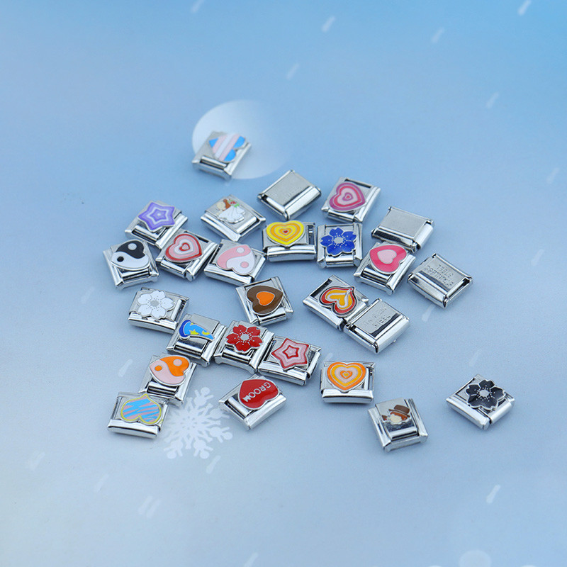 Hapiship Culoare romantică Heart Star Flwoer Tai Chi Italian Charm Links Fit 9mm Bratara din oțel inoxidabil Bijuterii DIY Fabricare DJ597