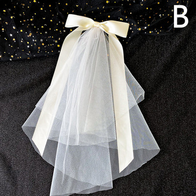 Agrafă de păr din voal cu fundă Accesorii de păr pentru nuntă de mireasă Femei Simplu Scurt Tulle Nouă Coefcă de mireasă Accesoriu pentru fotografie de nuntă