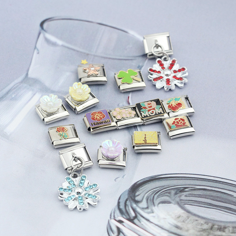 Hapiship New Fashion Women Girls Pretty Glaze Rose Flower Charm Links Fit 9mm Narukvica od nehrđajućeg čelika DIY Izrada nakita DJ027